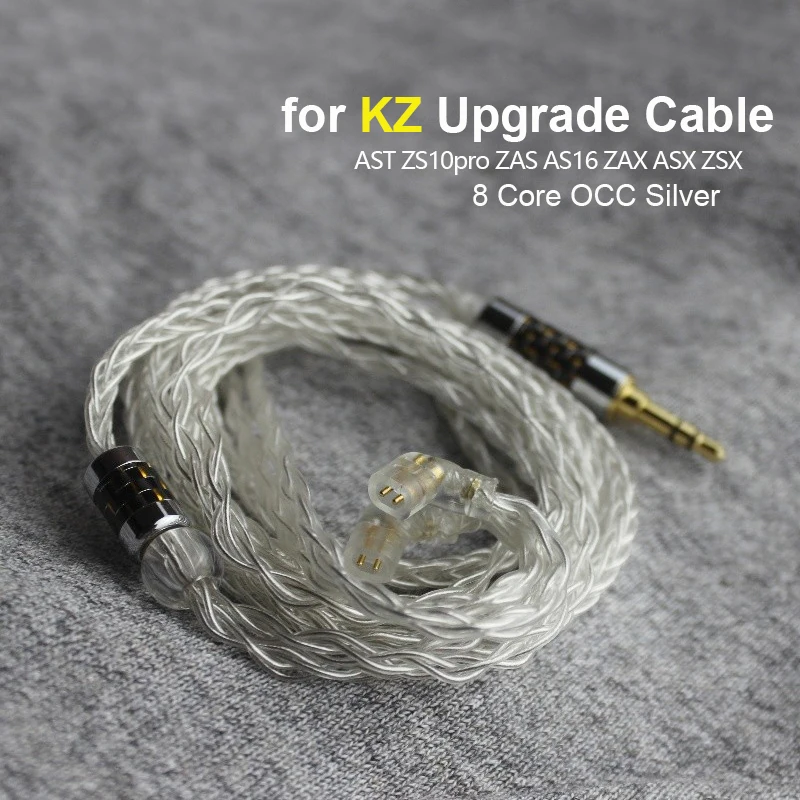 

8 Core cable for KZ AST ZS10pro ZAS AS16 ZAX ASX ZSX Cable with MIC Earphones OCC Silver Plated Upgrade 2.5 4.4 Balance