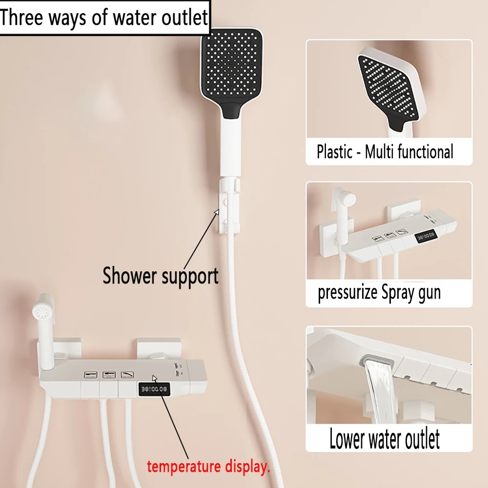 Настенный смеситель для ванны, многофункциональный латунный корпус, регулируемая по высоте, простой в установке смеситель для душа в ванной комнате