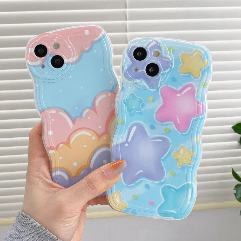

Cute Cartoon Colorful Star Cloud Phone Case for iPhone 13 11 12 iPhone13 Pro Xs Max XR Shockproof Wave Bumper Soft Back Cover