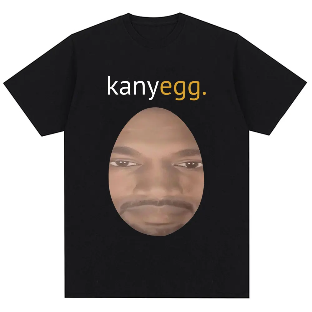 Фото Забавная футболка Kanye West Meme Kanyegg Humor Creativity Мужчины Женщины Хип-хоп с коротким рукавом Негабаритная хлопковая повседневная футболка Уличная одежда №1