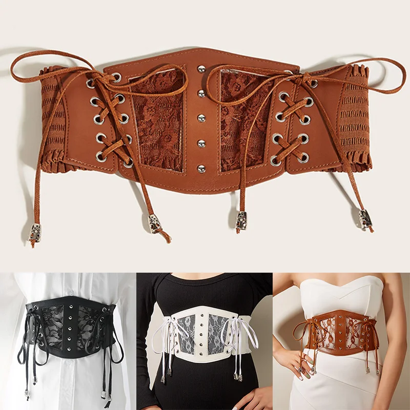 

Sexy Punk Gothic Elastic Waistband For Women Fashion Simple All-match Body Slimming Wide Belt Lace Up PU Leather Cummerbunds
