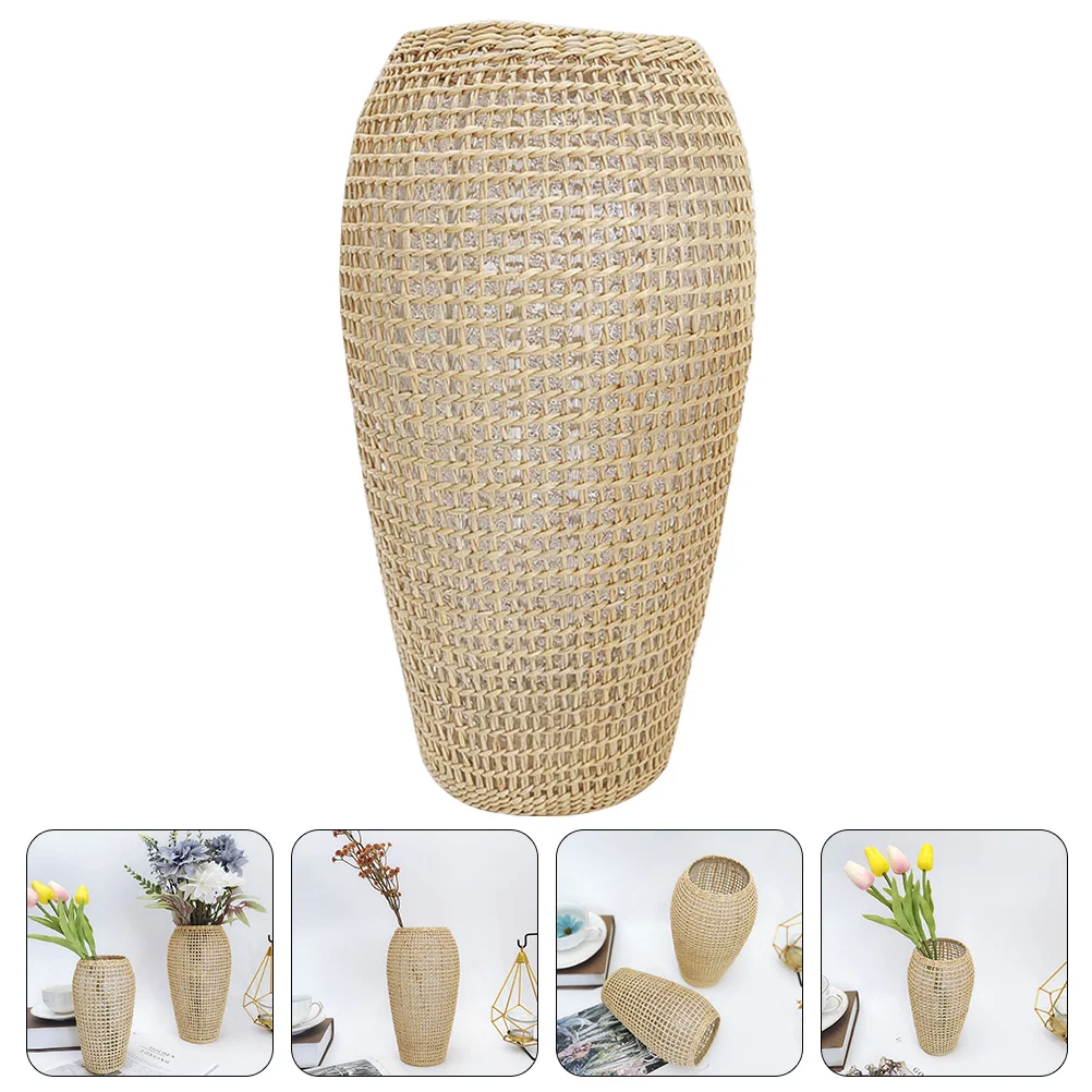 

Vase Flower Woven Rattan Basket Container Wicker Japanese Desktop Planter Simple Rustic Floral Country Seagrass Farmhouse Style