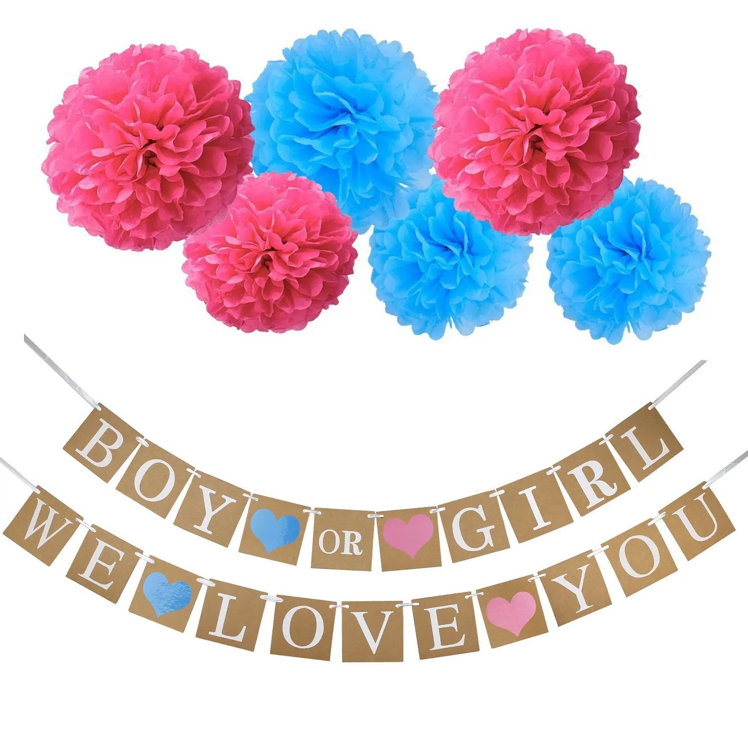 

Boy or Girl Banner Gender Reveal Party Supplies Flag Banner Tissue Paper Pom Flower for Baby Shower Decorations Favors