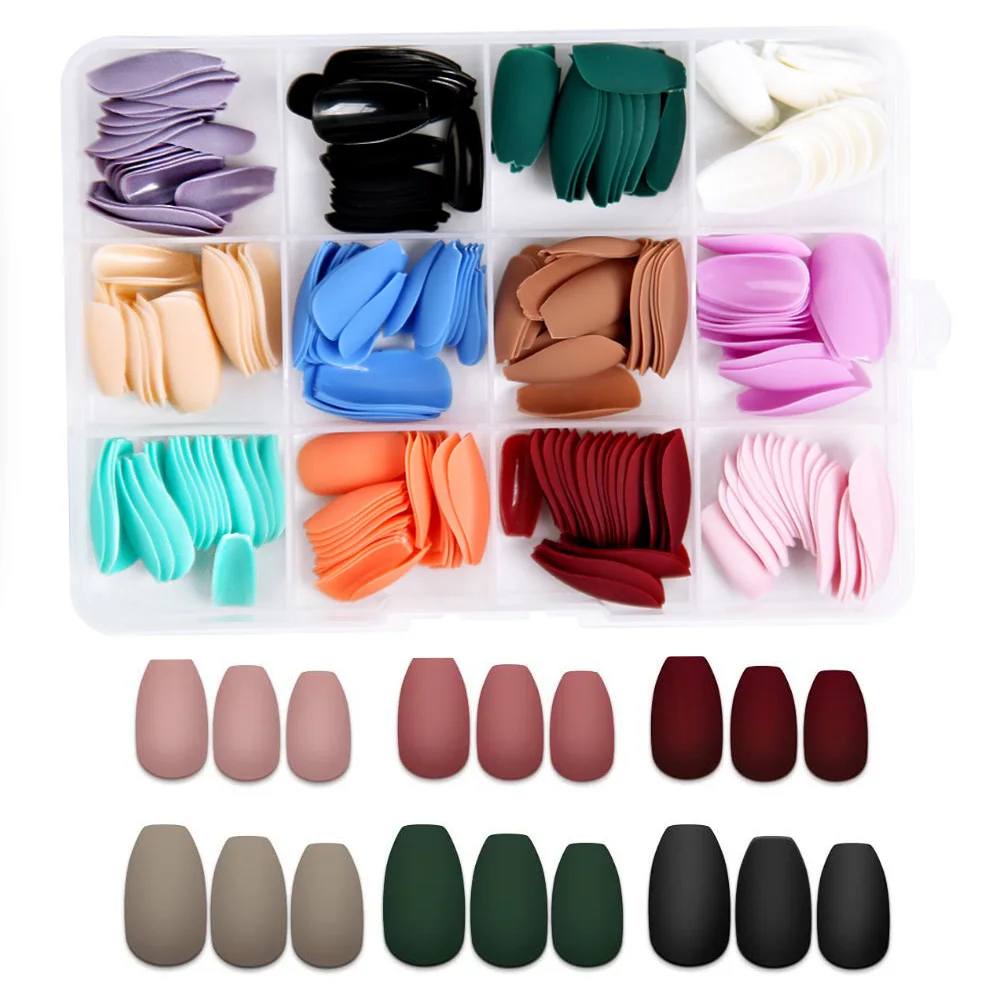 

12 sets/288pcs Solid Colors Matte Acrylic Ballerina Coffin False Nails Full Cover Fake Nails Tips Natural Medium False Nail