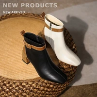 2022 new autumn and winter women ankle boots natural leather 22 25cm cowhide upper colorblock belt buckle booties modern boots