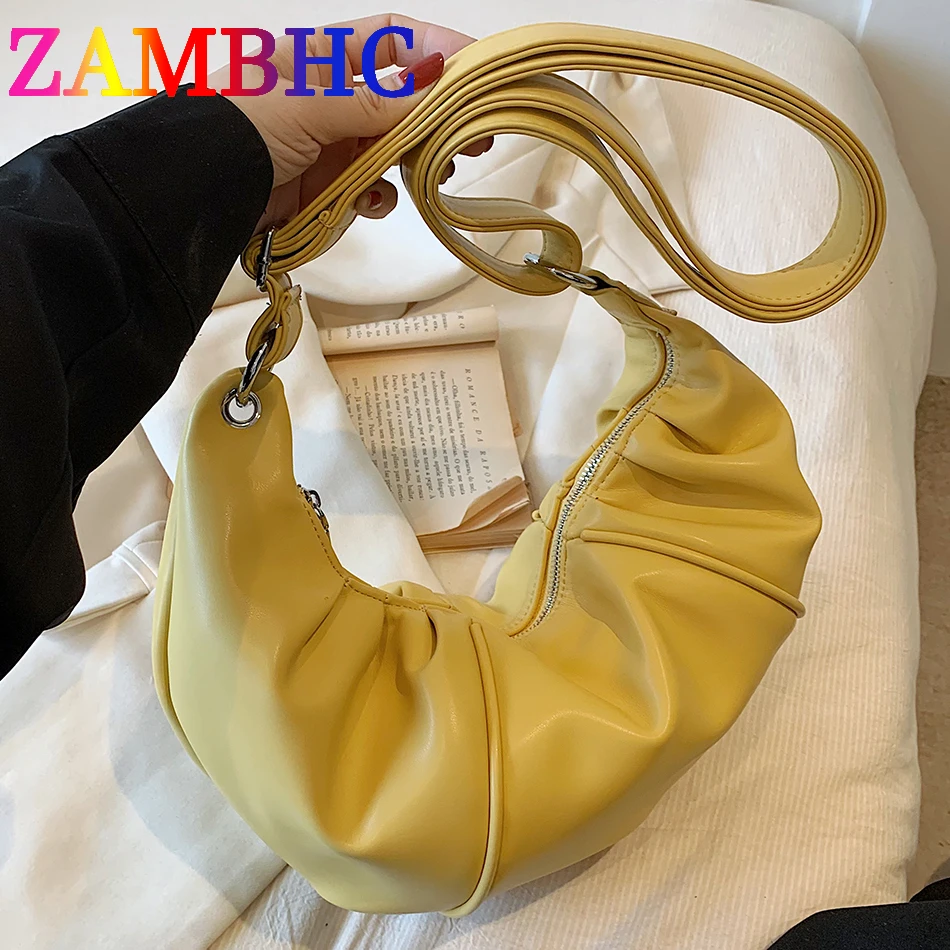 

Korean Style Soft Leather Half Moon Crossbody Bags for Women 2023 Fashion Simple Shoulder Bag Designer Purses and Handbags Brand