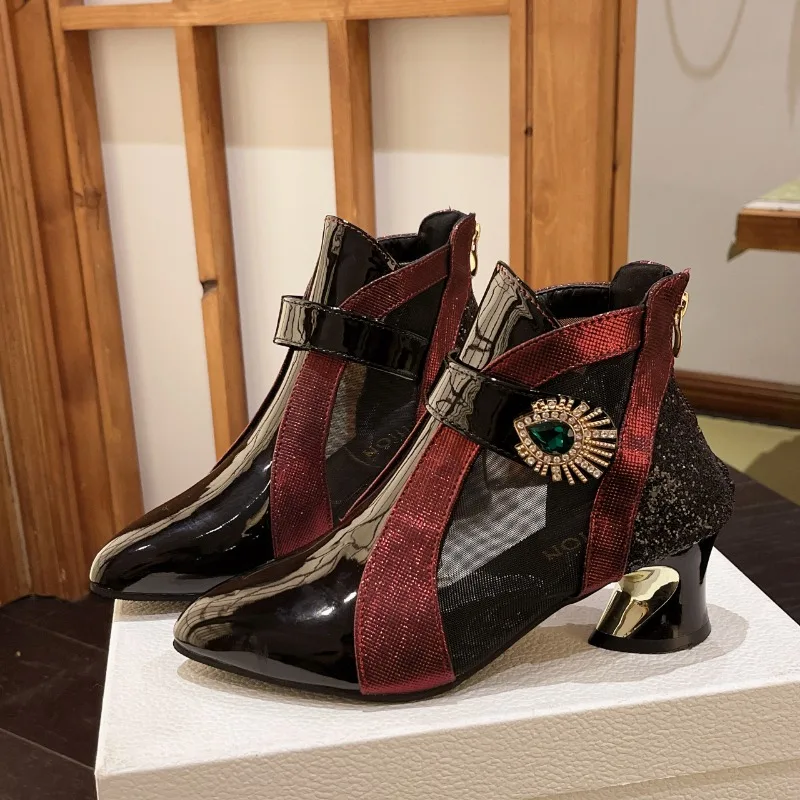 

2023 Summer New Black Pointed High Heels Shoes Chunky Heel Sandals for Women Sexy Luxury Shoes Breathable Female Footwear Pumps