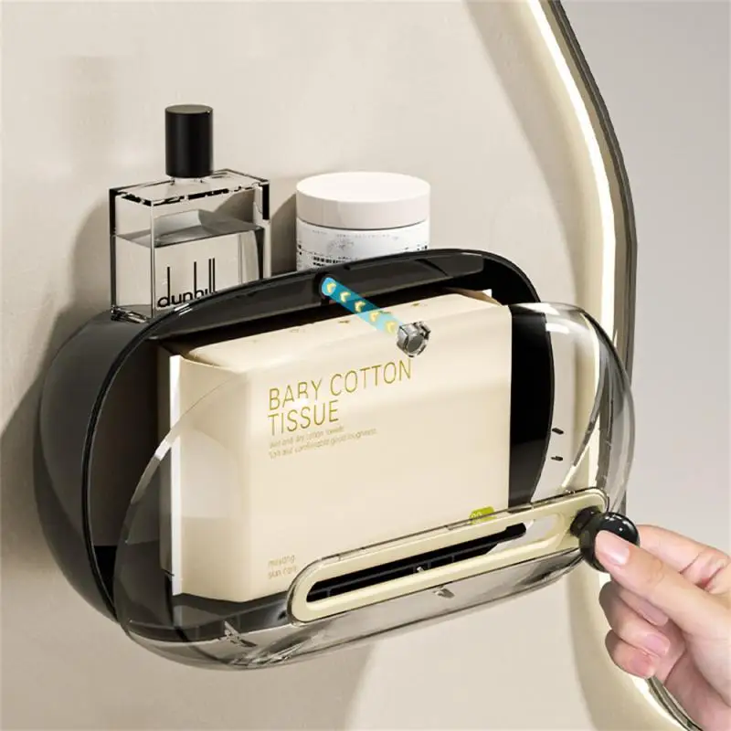 

Tissue Storage Box Paper Holder Bathroom Storage Tool Wall-mounted Tissue Storage Anti-slip Punch-free Automatic Ascending