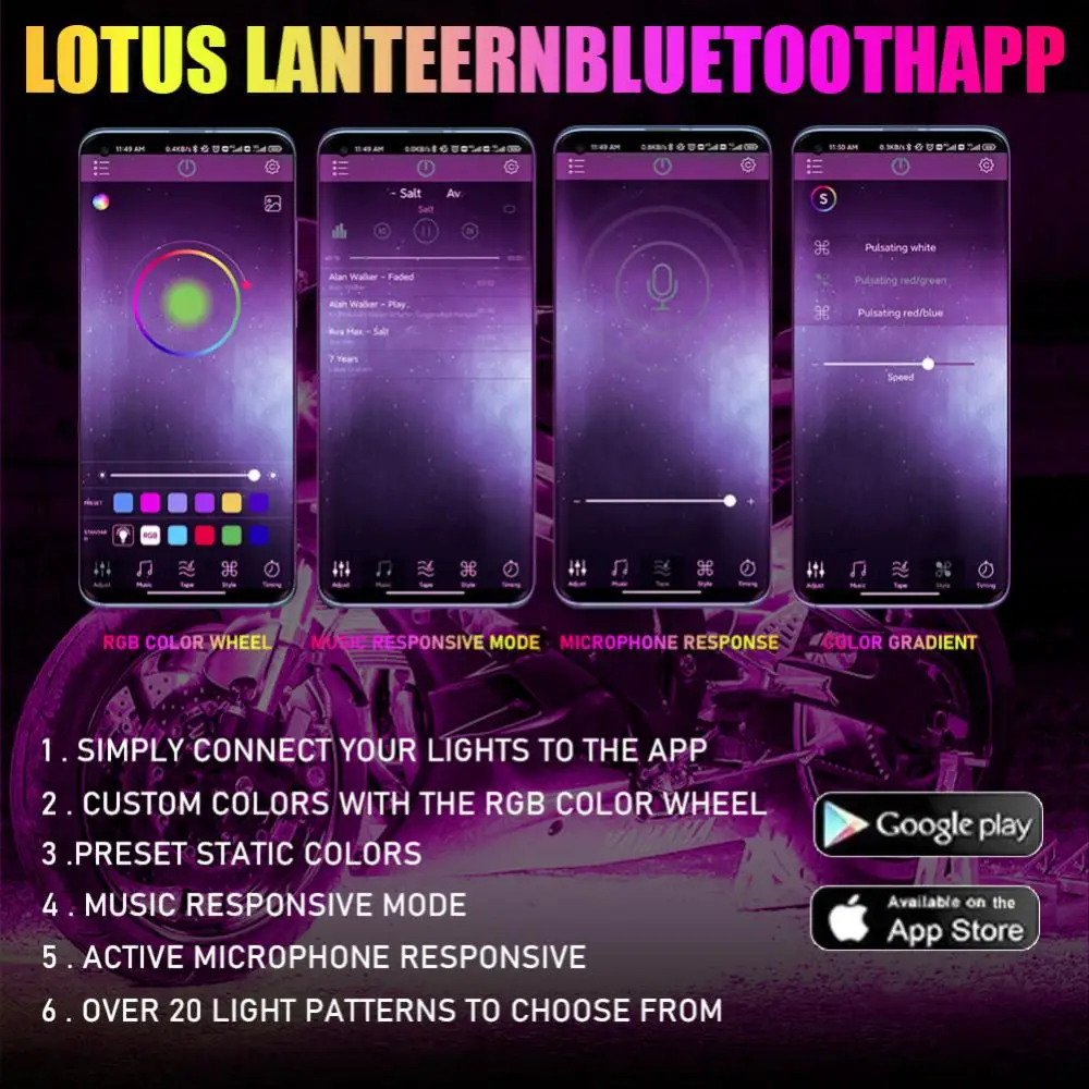 

Multifunctional Car Motorcycle Decorative Ambient Lamp Waterproof Rgb Smart Atmosphere Light Multicolor Neon Remote Control