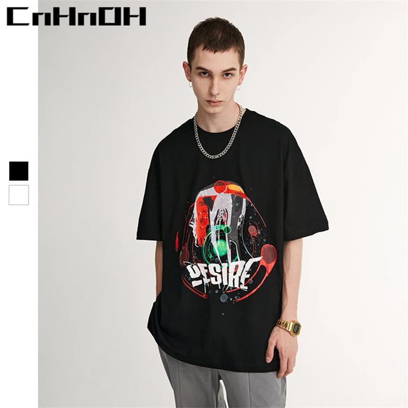 CnHnOH Spring And Summer New Street Fashion Streetwear Abstract Sphere Print Loose Short-Sleeved T-Shirt Women A100