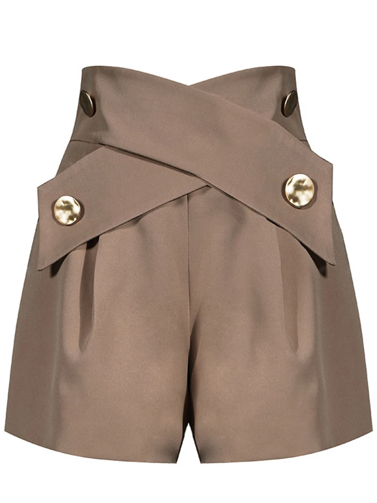 

Women Fashion Elegant Solid High Waist Patchwork Asymmteircal Shorts