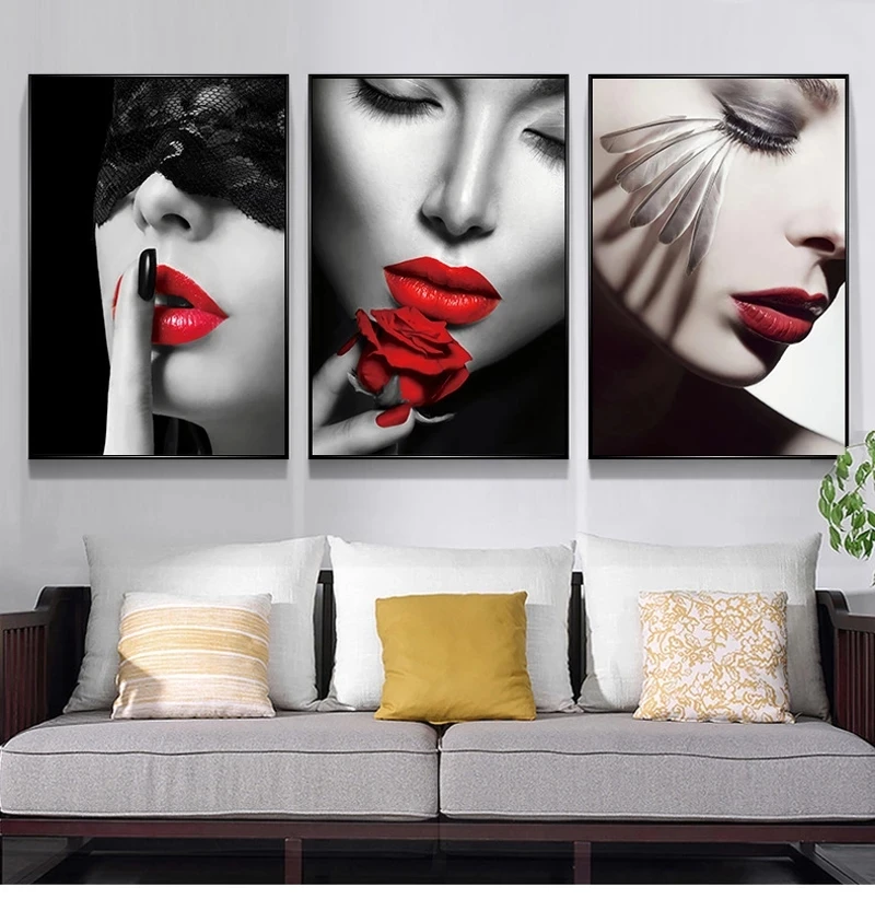 

Wall Art Canvas Home Decor Smoking Painting HD Printed Modern Fashion Sexy Red Lips Posters Cuadros Modular Pictures Living Room