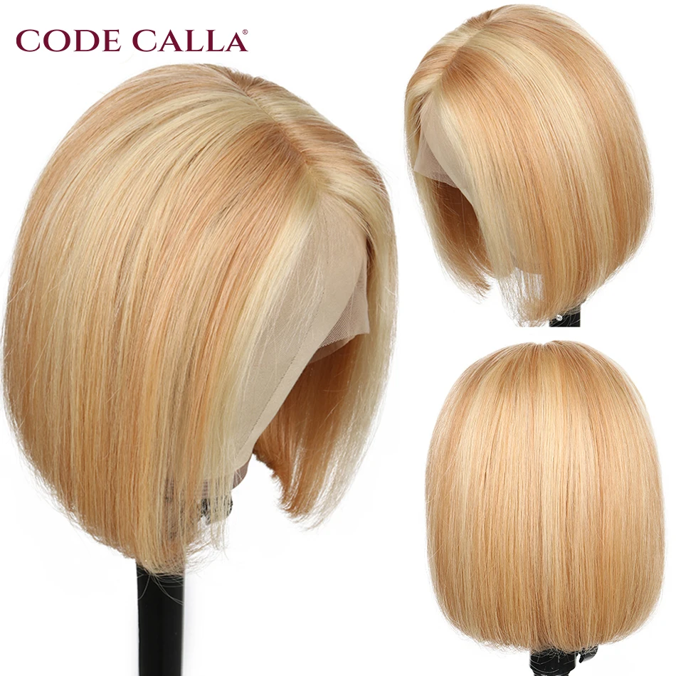 613 Blonde T Part Lace Wig Cosplay Highlight Brazilian Short Bob Wig PrePlucked Transparent Colored Human Hair Wigs For Women