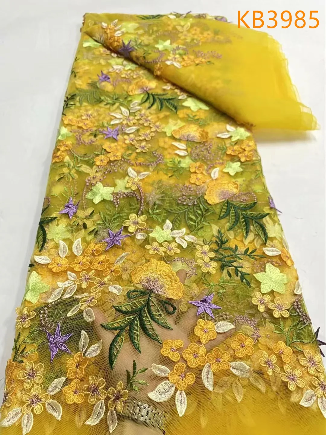 Синяя 3D цветочная кружевная тюлевая ткань высокого качества нигерийская