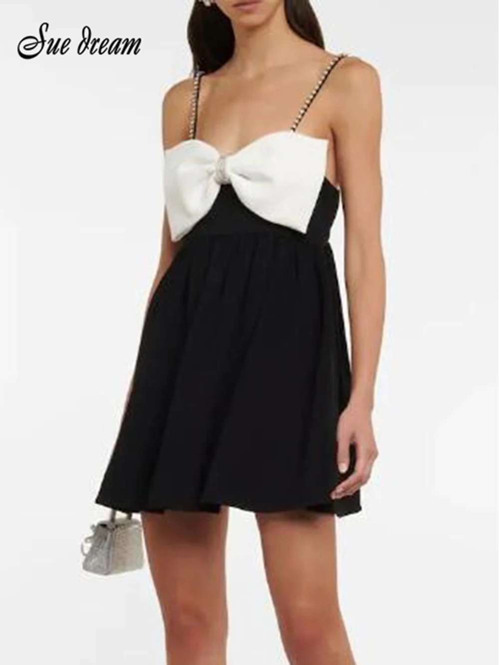 

Сексуальное мини-платье на тонких бретельках с бриллиантовым бантом, новинка 2023, летнее дизайнерское Клубное платье для вечеринки, Vestidos