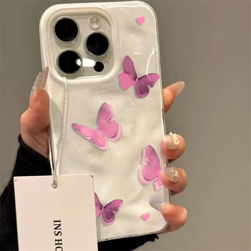 Усовершенствованный чехол для телефона с розовой бабочкой для iPhone 17, 16, 15, 14, 13, 11, 12 Pro Max Plus 17, противоударный мягкий чехол с текстурой воздушного сложения (art.: 3920d111bebba) - 3920d111bebba