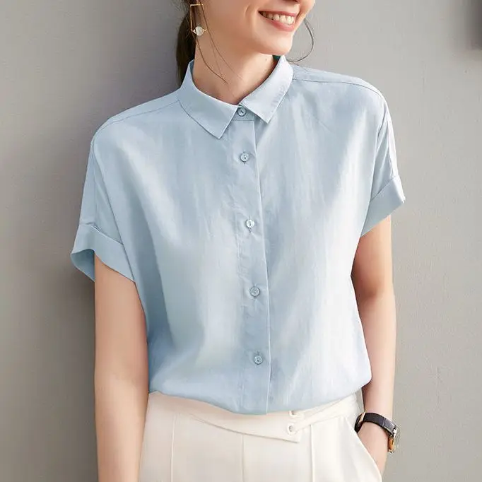 НОВАЯ тонкая летняя льняная женская простая повседневная Однотонная рубашка на