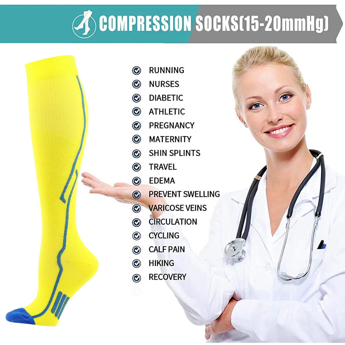 Outdoor Sports Compression Socks Men Women Running Cycling Nursing Socks Fit for Diabetes Varicose Veins Reduce Edema Men Socks