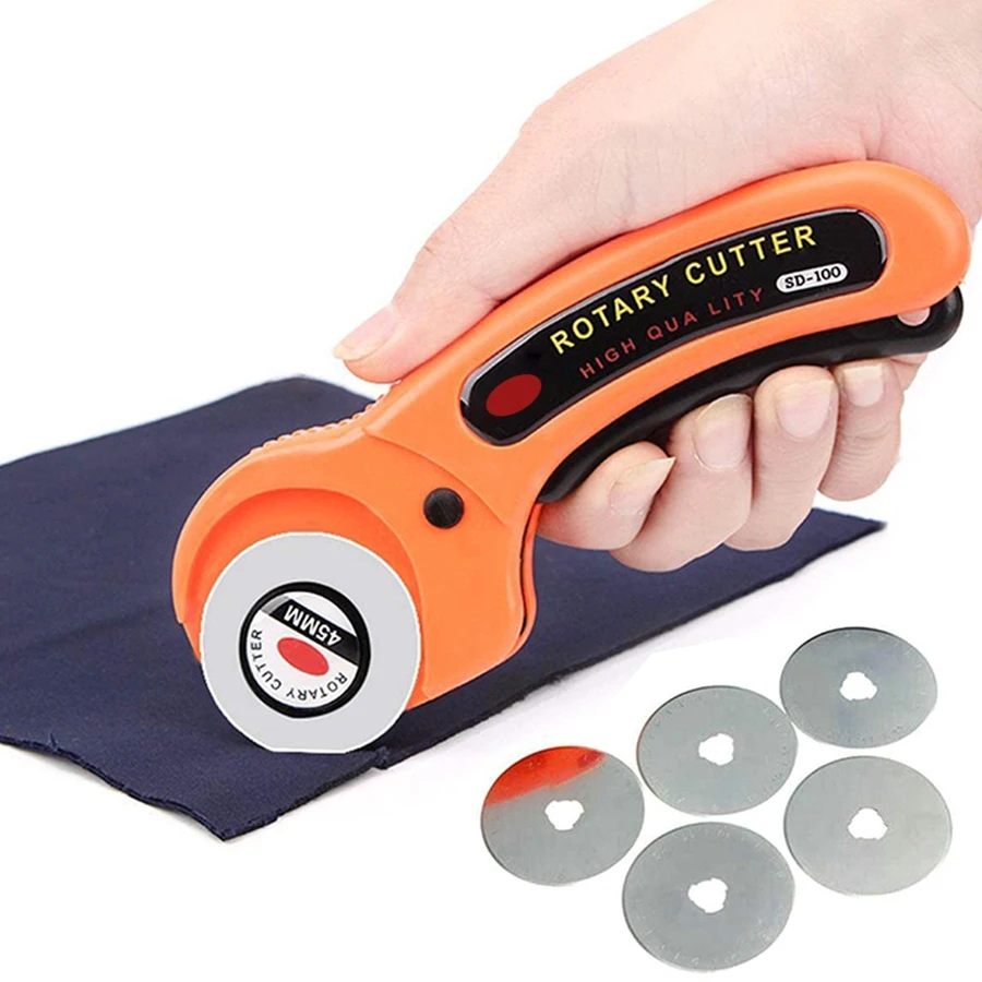 

45mm Rotary Cutter Sewing with 5PCS 45mm Blades Round Cloth Guiding Cutting Machine Quilting Fabric Craft Tool