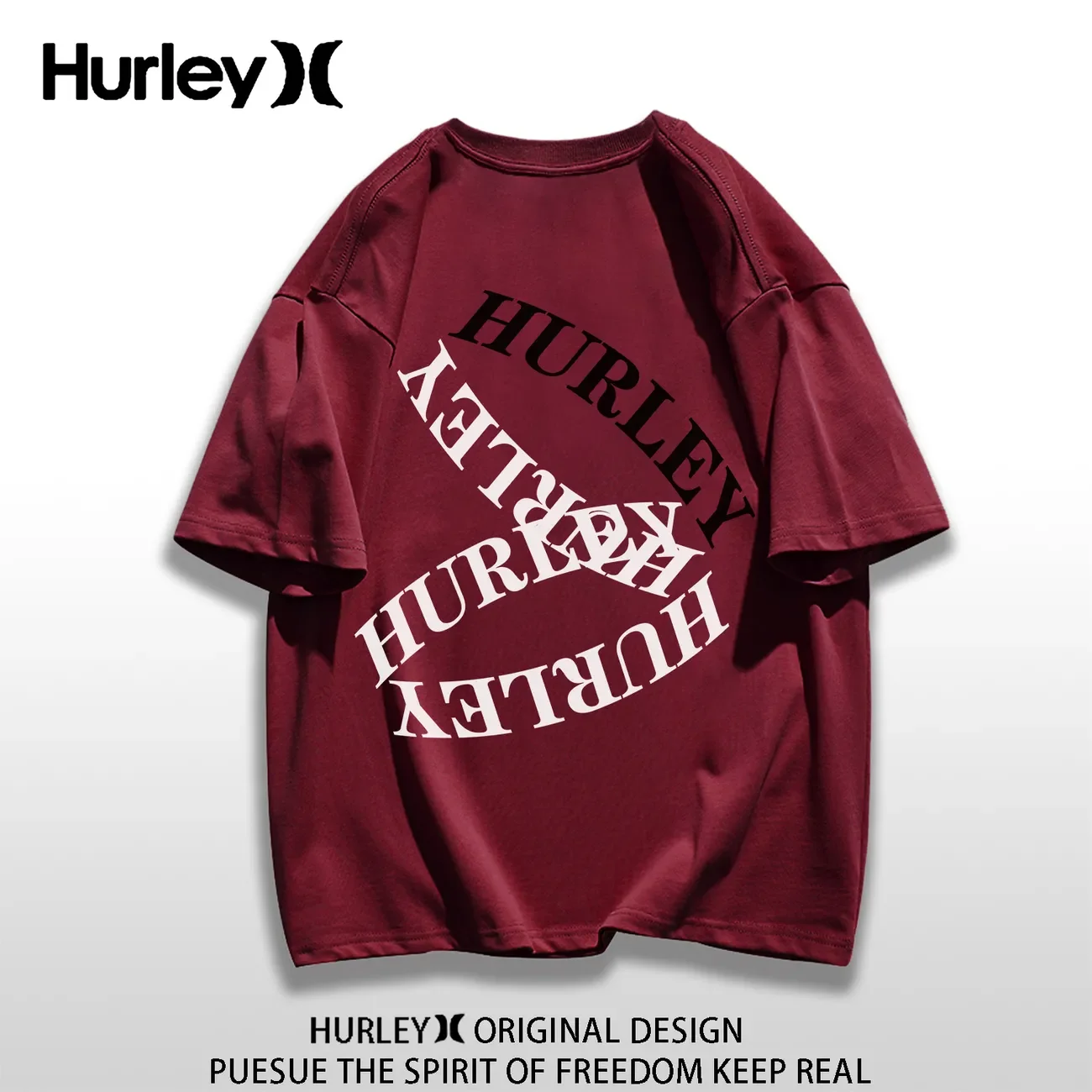 

Hurley пляжная одежда мужс Summer New Short Shoulder T-shirt Men's And Women's Heavy Loose Tide Brand Top Three Kinds Of Color