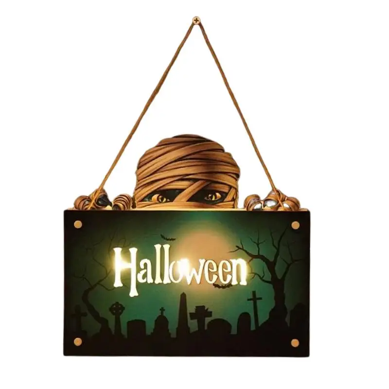 

Spooky Halloween Wood Door Sign Lighted Wooden Front Door Signs Halloween Ghost Zombie Mummy Welcome Door Sign Led Lights Signs