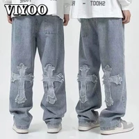 retro mens y2k clothes baggy wide leg jeans hip hop fashion clothing women oversized straight trouser streetwear teachwear man