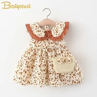 cute floral summer dress for baby girls clothes with straw bag cotton princess dresses infant clothing children girl dress