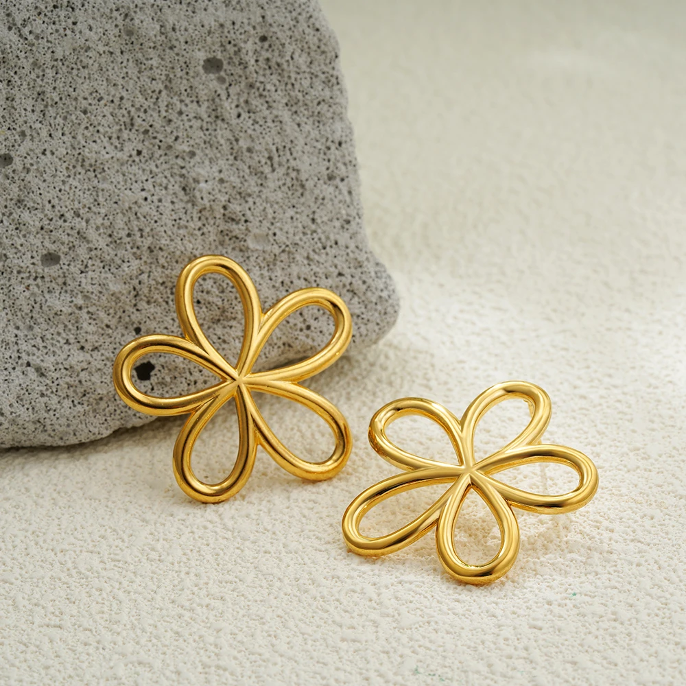 Креативные полые серьги-гвоздики золотого цвета с большим цветком для женщин