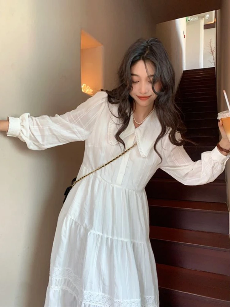 Hikigawa весенние корейские модные женские свободные платья с круглым воротником