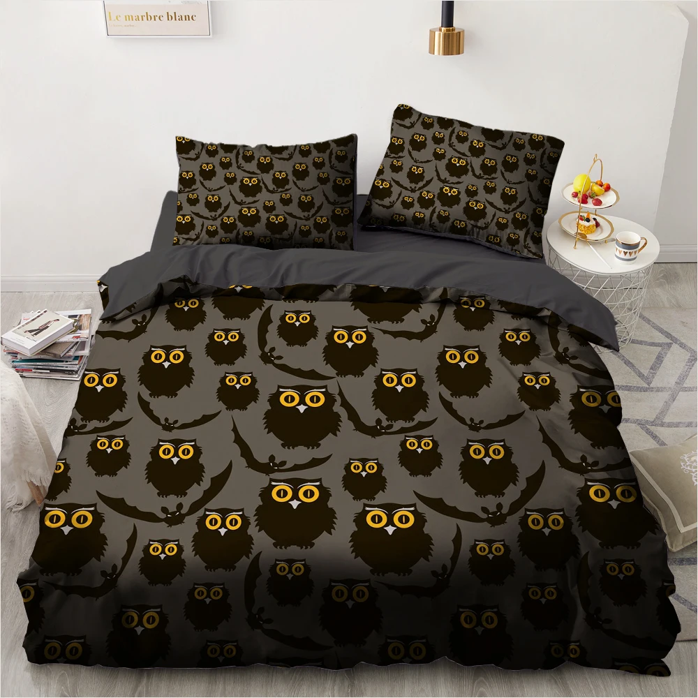 

3D Digital Black Owls Cartoon Duvet Cover Set Custom Design Quilt Cover Set Twin Queen King Size 140x200cm Bed Linen Bedroom
