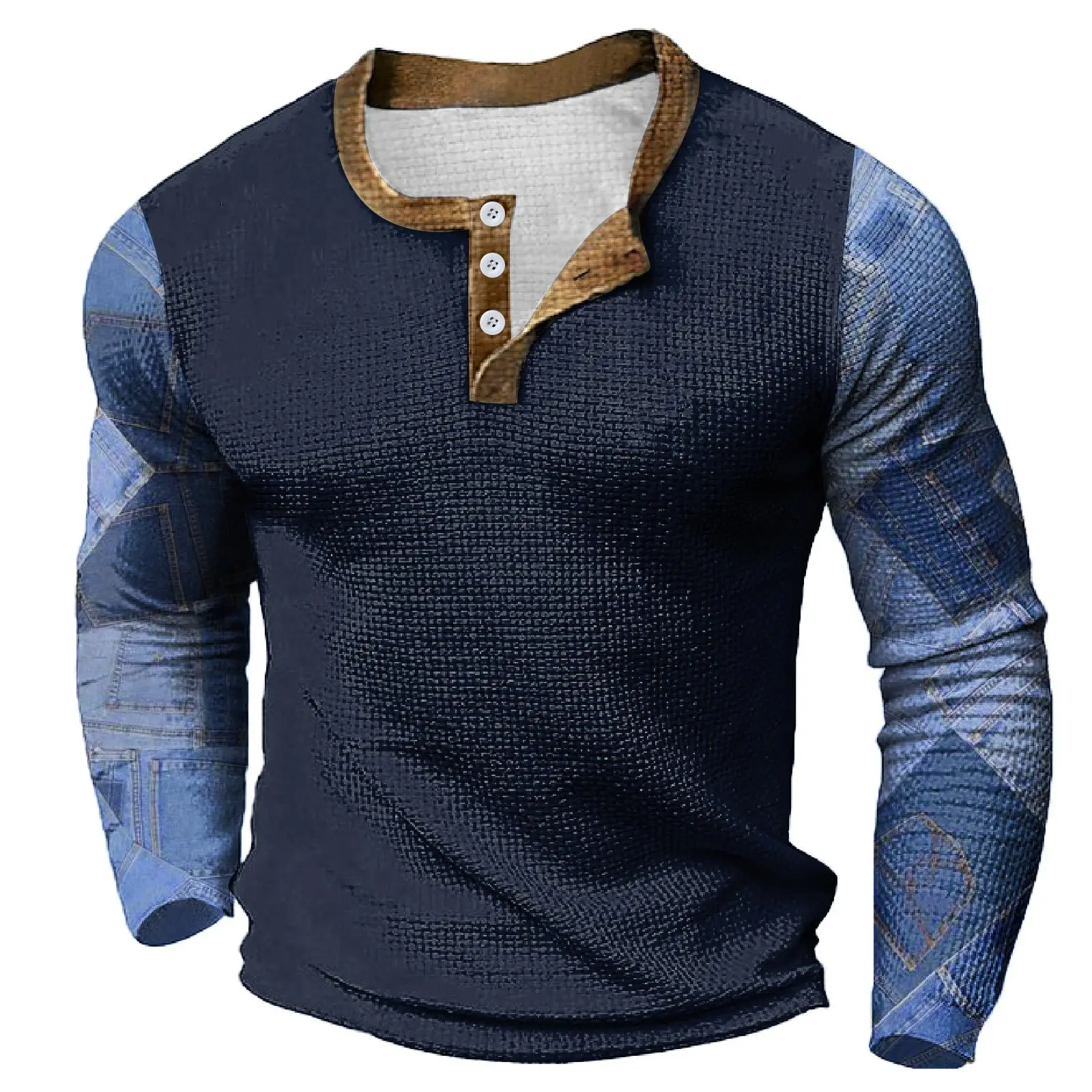Повседневная Удобная футболка с круглым вырезом и пуговицами пуловер для мужчин