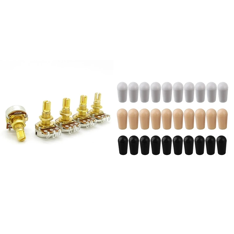 

5 Pcs Volume Tone Pots Switch Control A500K Potentiometers & 30 Pcs Toggle Switch Tip Caps For Electric Guitar