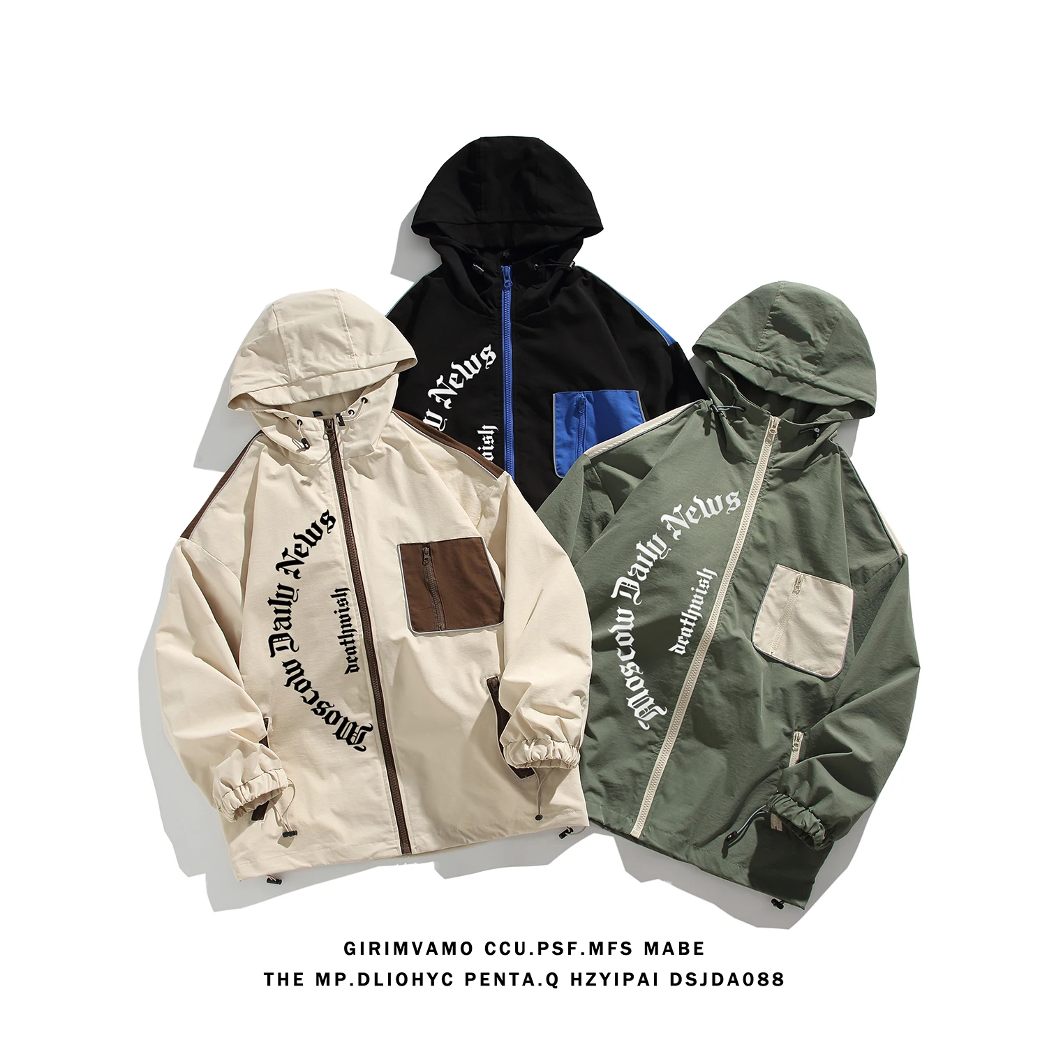 

2023 Patchwork Hoodie Sweatshirt For Men'S Flannel Fleece Style Hip Hop High Street Casual Cardigan Long-Sleeved