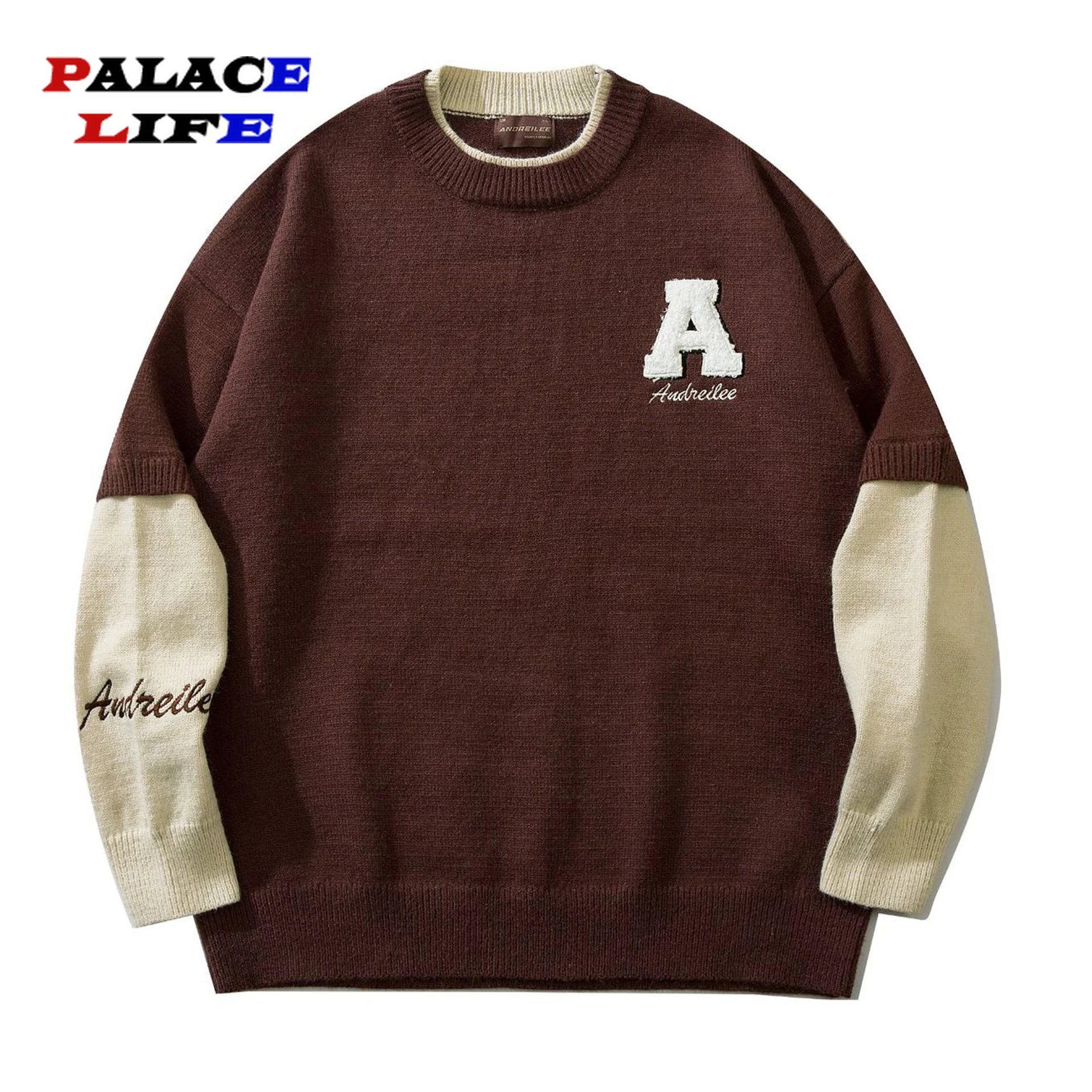 

Harajuku Sweatshirts Men Hip Hop Streetwear Loose Casual Tops Vintage Flocked Letter Fake Two Patchwork Hoodie Pullover