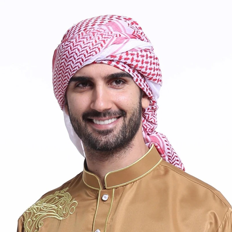 

Islamic Clothing Man Saudi Arabic Dubai Traditional Costumes Muslim Accessories Turban Praying Hat Plaid Head Scarf 140*140cm