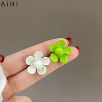 modern jewelry 925 silver needle asymmetrical color flower earrings popular style sweet design white green earrings for women
