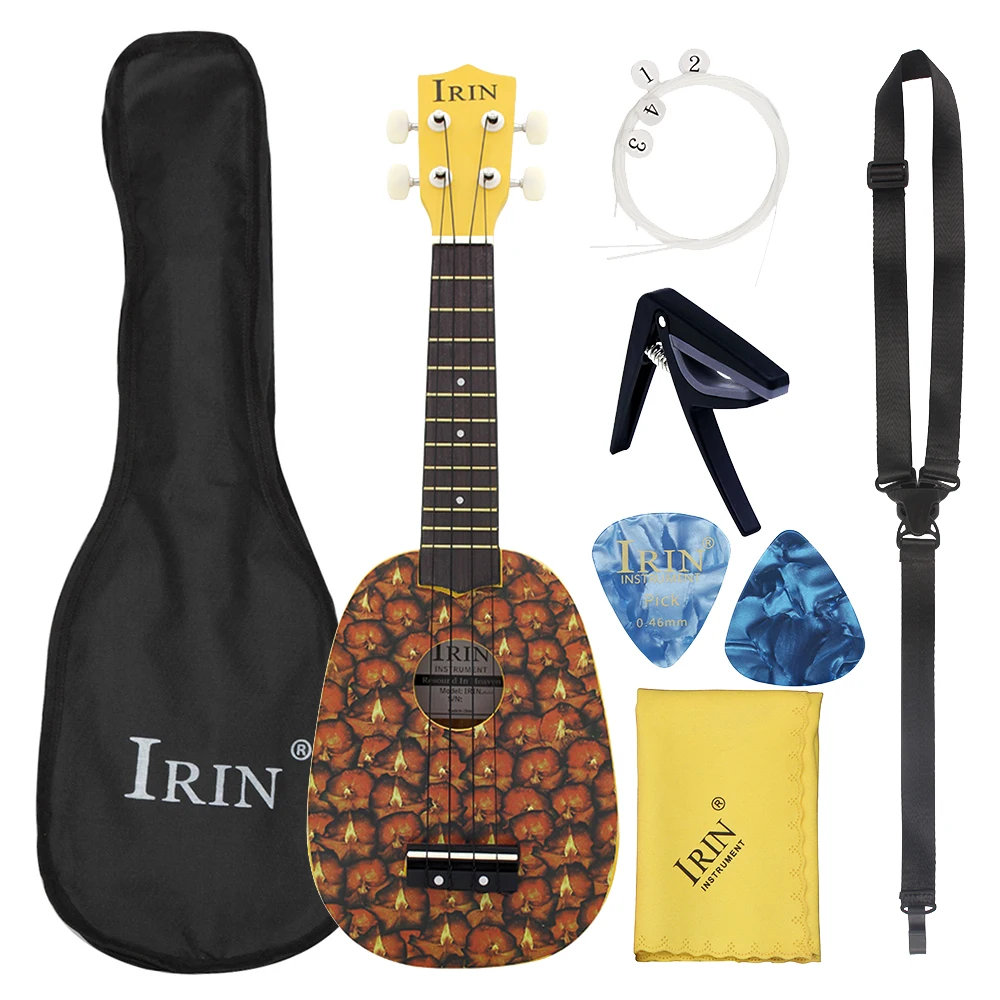 

IRIN 21 Inch Ukulele 4 String Bass Guitar Instrument Hawaii Yellow Pineapple Guitar Soprano Mini Guitar Set Performance Gift