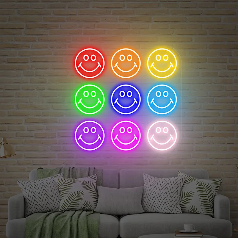 

Smile Face Neon Sign Custom Neon Light Signs Led Children's Room Bedroom Home Shop Party Wall Decoration LED Lights