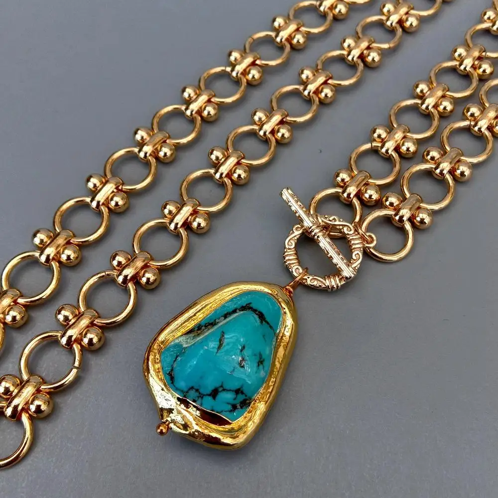 

Y.YING Gold Plated Chain Chokers Necklace Blue Turquoise Pendant Designer Gems Jewelry