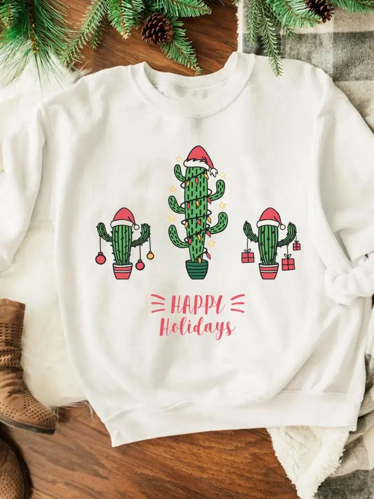 

Cactus Plant Trend Merry Christmas New Year Sweatshirts Happy Holiday Graphic Pullovers Print Wear Fashion Women Clothing