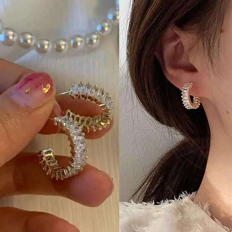 

2022 Korean Micro Pave Zircon Hoop Earrings For Women Elegant Circle Boucle D'oreille Oorbellen Sweet Jewelry Accessories