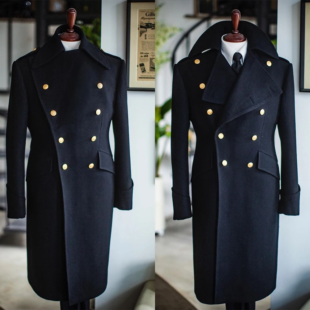 Manteau Long en laine pour homme  manteau noir  Double boutonnage  mélange de laine  Blazer chaud