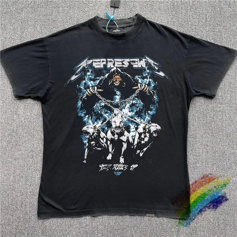 

Vintage Represent T Shirt Men Women 1:1 High Quality Skeleton Devil Graphic Represent Tee Washed Tops