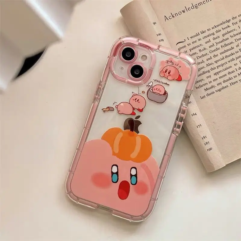 

Bandai Kirby Cartoon Silicone Case for iPhone 13 12 11 Pro Max X XS MAX XR 13Pro Pink Cute Translucent Shockproof Back Cover