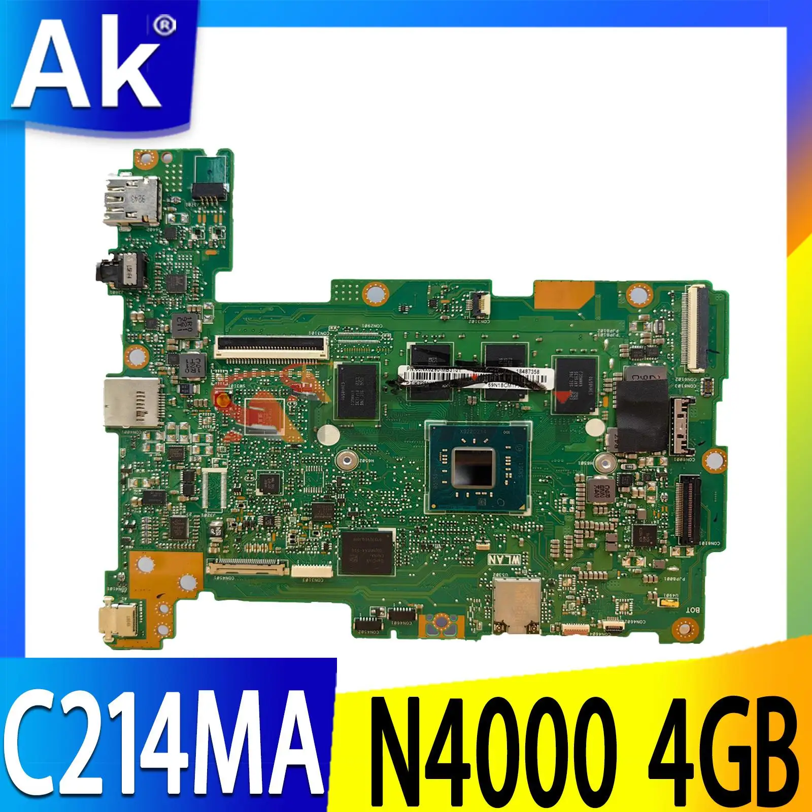 

Akemy For ASUS Chromebook Flip C214MA Laotop Mainboard C214MA Motherboard with N4000 CPU 4GB RAM 32G/64G-SSD