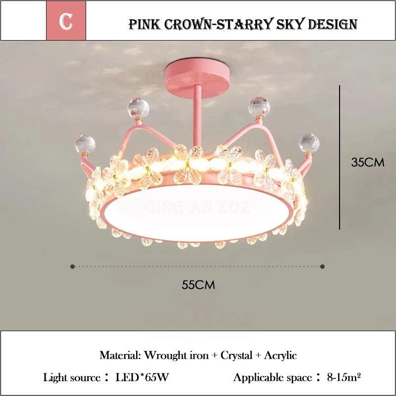 Потолочные светильники с золотой короной для детской комнаты, хрустальная цветочная корона, светодиодные романтические теплые потолочные светильники для детской комнаты для мальчиков и девочек