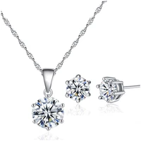 trendy silver color zircon jewelry set for women girls charm pendants necklaces earrings bridal wedding banquet anniversary gift