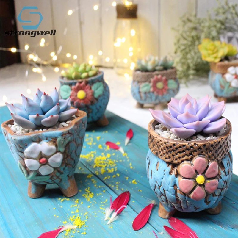 

Винтажный Рельефный цветочный горшок Strongwell, керамический цветочный горшок для дома и офиса, раковина с зелеными растениями, художественное...