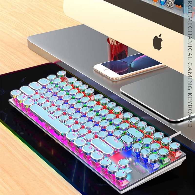 

Проводная металлическая панель Механическая игровая клавиатура N-key Rollover Punk RGB GK 87 клавиш синий красный переключатель водонепроницаемый розовый белый Новинка