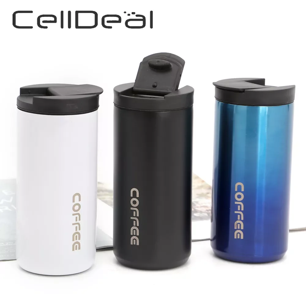 

New in Double Layer Coffee Cup Stainless Steel 304 Mug with Lid Thermal Water Juice Tea Drinking Cups Thermos Bottle